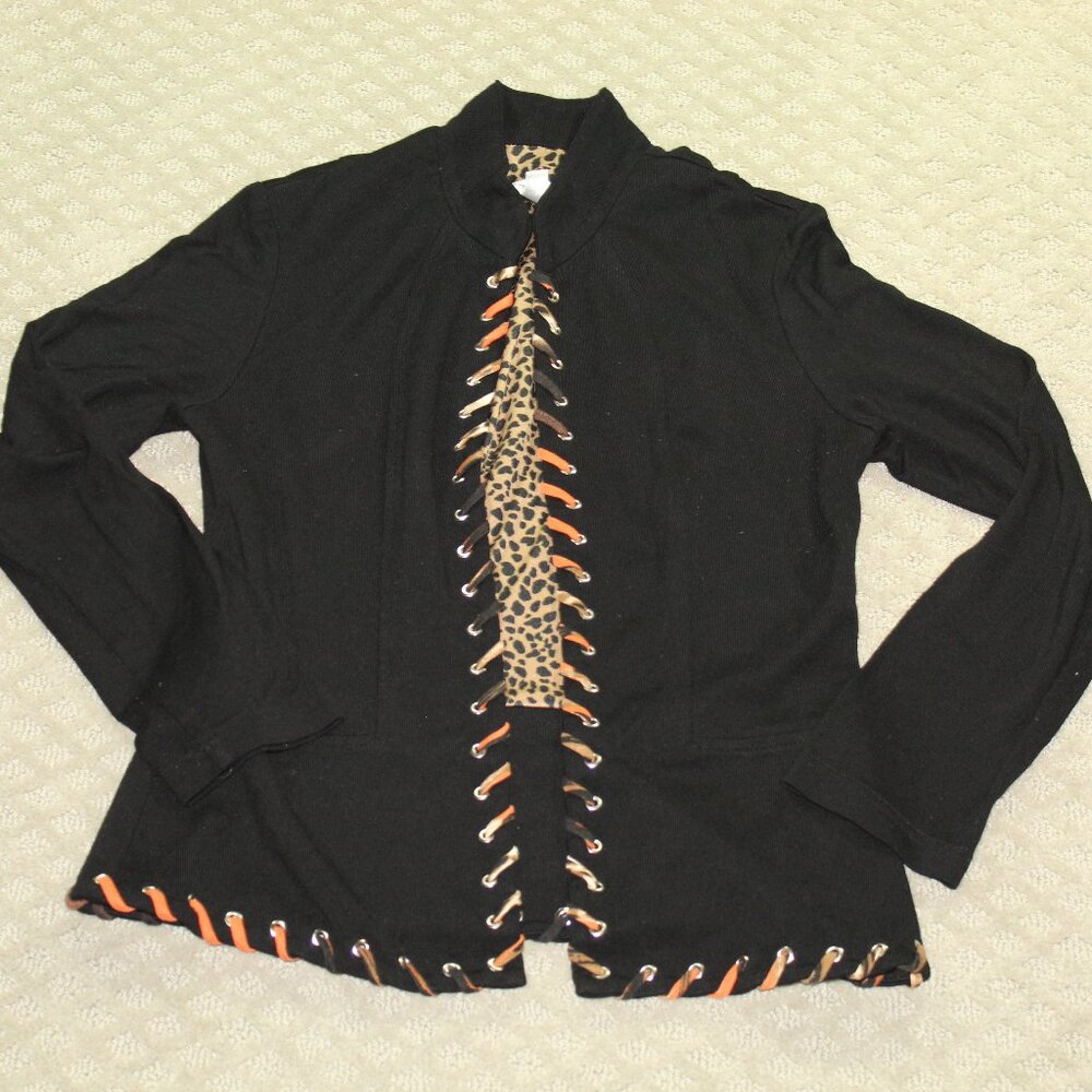 Joseph Ribkoff Women's 8 Black Peach Whip Stitch Accented Trim Blazer
